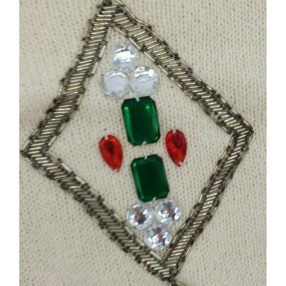 Vintage 1980s Gladys Bagley Angora Silk Jewel Beaded Ivory Sweater Medium - Picture 2 of 4